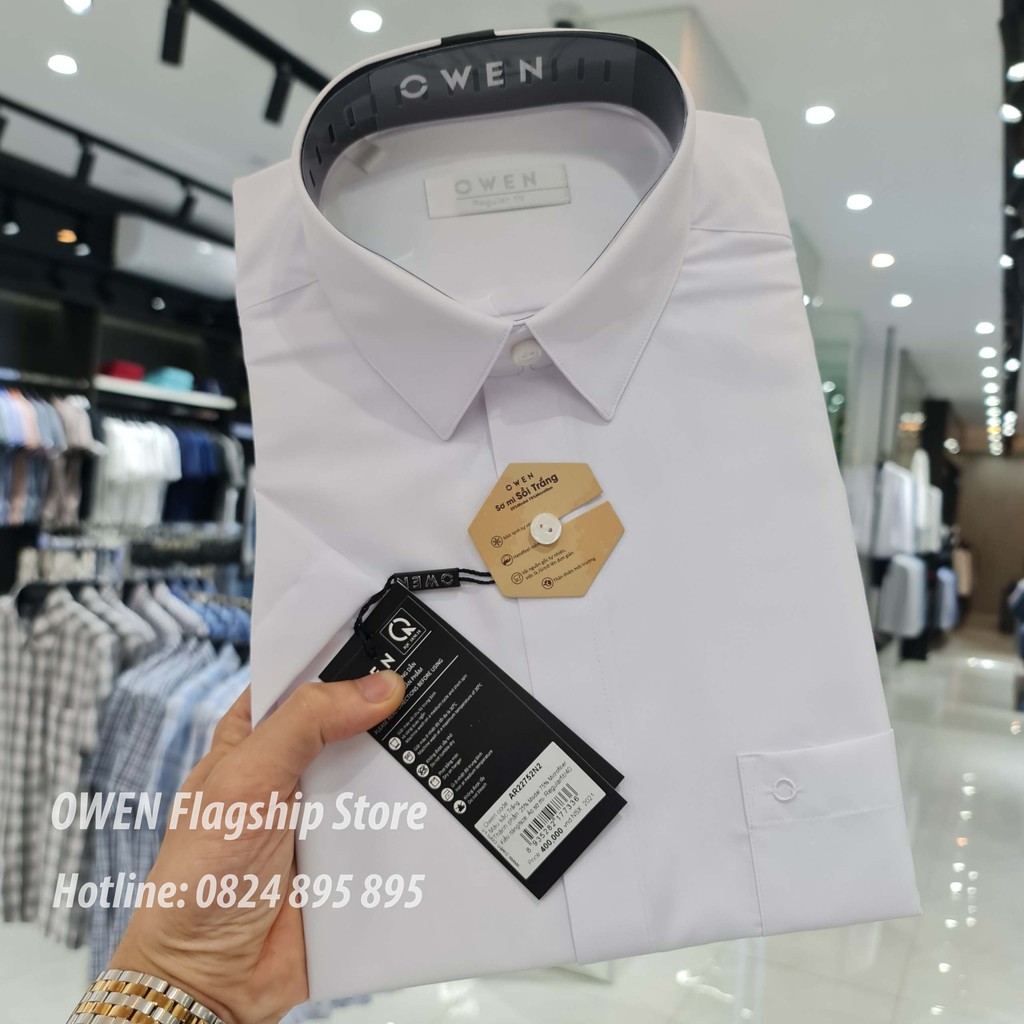 OWEN - (FREESHIP) Áo sơ mi trắng cộc tay dáng REGULAR (vạt tôm) sợi Sồi- Mã AR22752N2 - OWEN Flagship Store