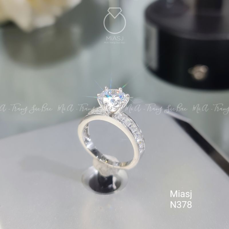 Nhẫn nữ Bạc Ý S925 kiểu xoàng hột cao kết đá Cz cao cấp lấp lán N378 | MiASJ Mi.A Trang sức bạc