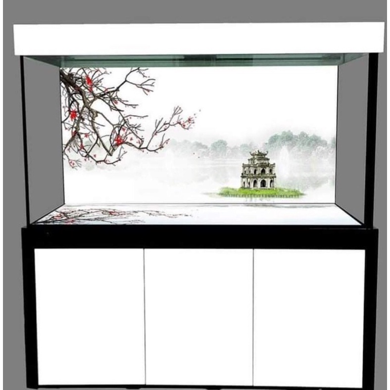 Tranh 3D dán bể cá mẫu hồ gươm siêu đẹp, tranh có keo sẵn trên bề mặt, có thể làm theo kích thước yêu cầu