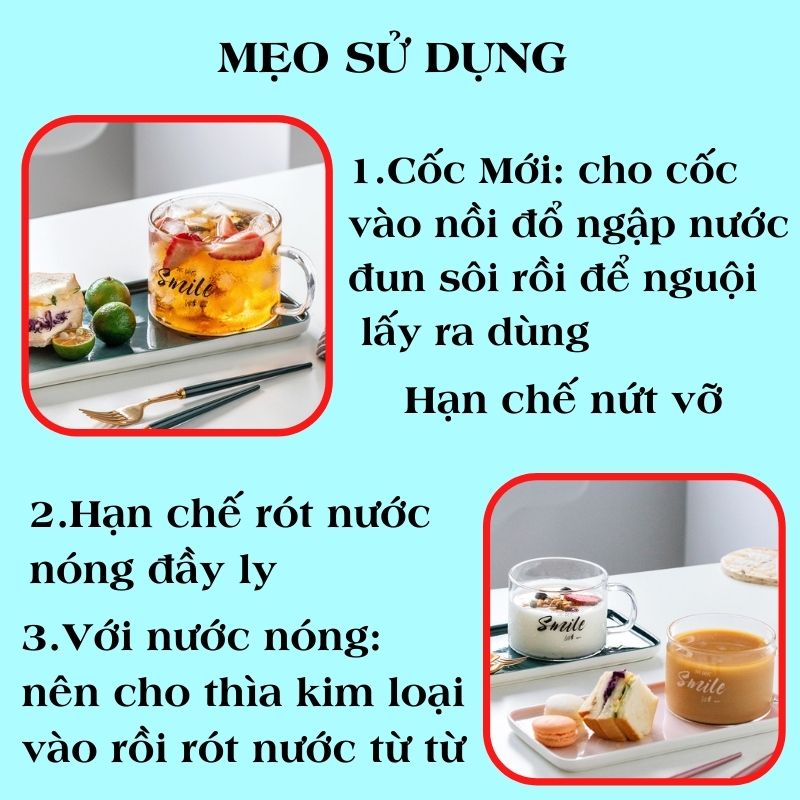 Cốc thủy tinh uống nước 400ML dễ thương cute, Ly thủy tinh uống trà có tay cầm SMILE ABUSTORE