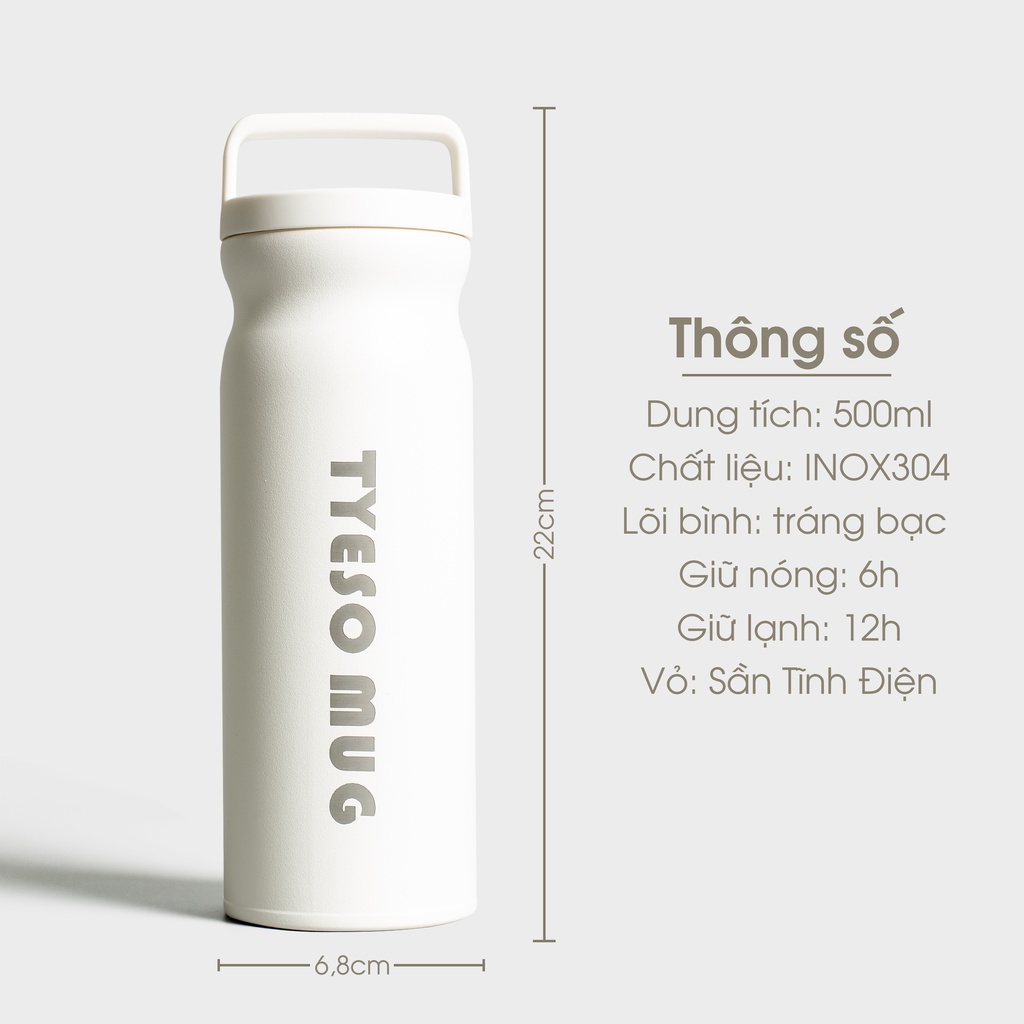 Bình giữ nhiệt Tyeso Mug chính hãng 500ml, ly nước Tyeso inox 304 an toàn sức khoẻ, Fan House khắc tên theo yêu cầu