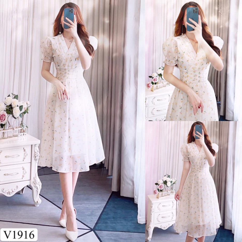 Váy hoa nhí dáng xòe chiết eo tay bông V1916 - Đầm nữ, đầm đẹp dự tiệc Tadi Fashion DVC