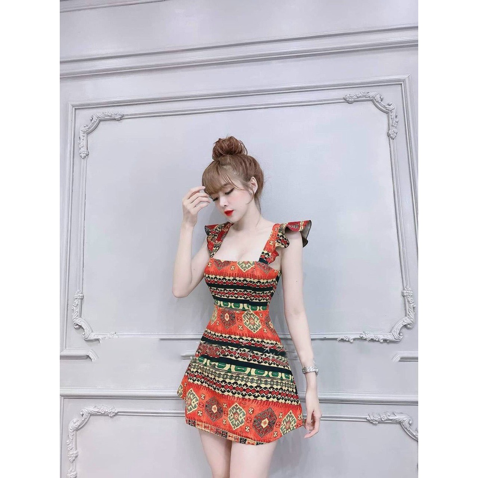 Đầm giữ eo 2 dây bản to bánh bèo phối cổ vuông siêu sang chảnh quý phái dành cho các tình yêu đi tiệc đi dạo phố