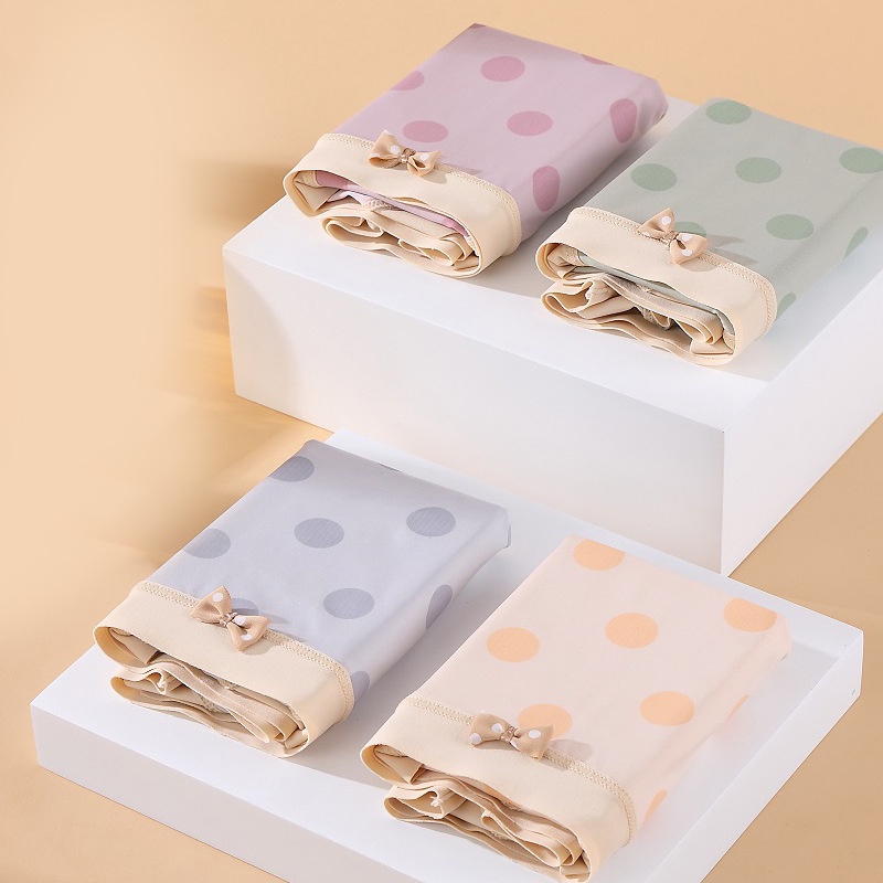 Quần lót ZXYOUPING vải lụa lạnh mềm mại không đường may thoáng khí họa tiết chấm bi dễ thương size XL-3XL cho nữ