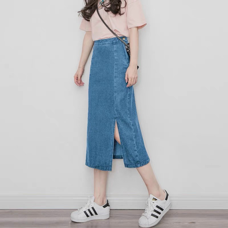 Chân váy jean nữ dày xè tà cực xinh, chất Jean denim bền đẹp, dễ phối đồ William - AT117