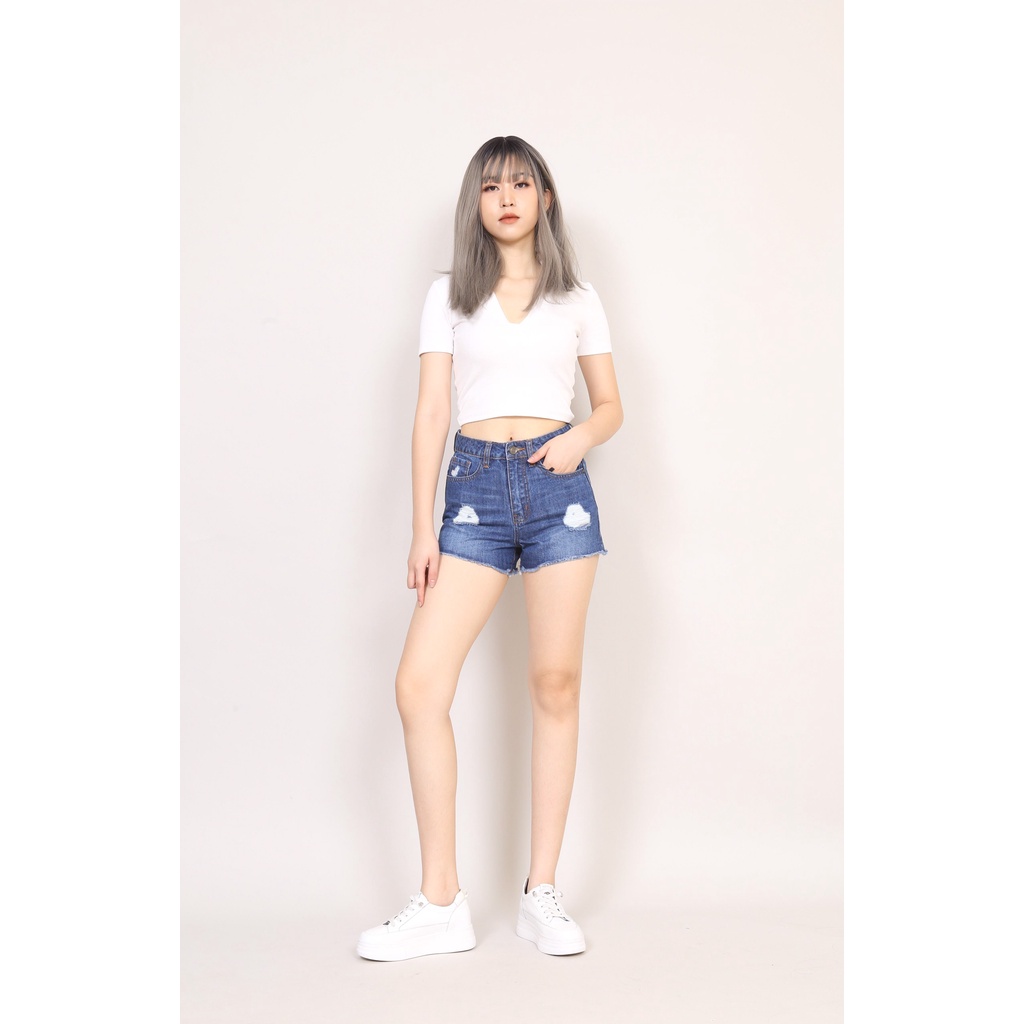 Quần Short Jean Nữ rách coton gấu tua  CT Jeans