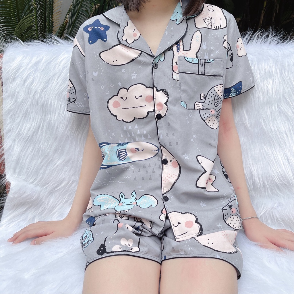 Bộ ngủ nữ pijama cộc tay chất mềm mịn dễ thương - Minu 06