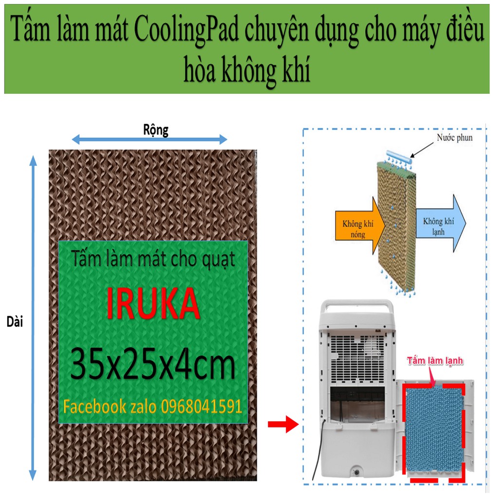 Tấm làm mát cooling pad, tấm làm mát tổ ong cho quạt IRUKA kích thước trung bình 35x25x4cm