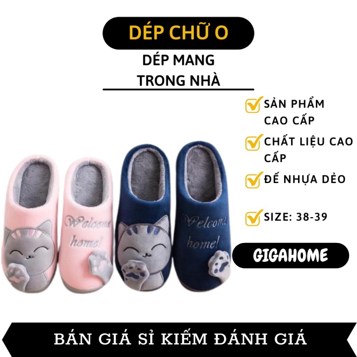 Dép Bông Đi Trong Nhà GIGAHOME Dép Lông Bít Mũi Unisex Giữ Ấm Chân, Quai Hình Mèo Cute 7779