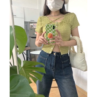 JANET STUDIO • Áo vải nhún dây chéo