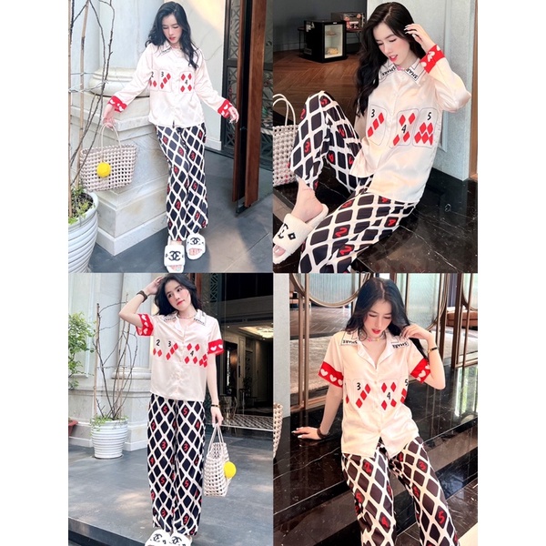 [Siêu Sale] Đồ bộ Pijama mặc nhà Lá Bài Đỏ Tết Tay ngắn - Tay dài - Quần Dài thiết kế cao cấp cho bạn nữ dưới 62kg