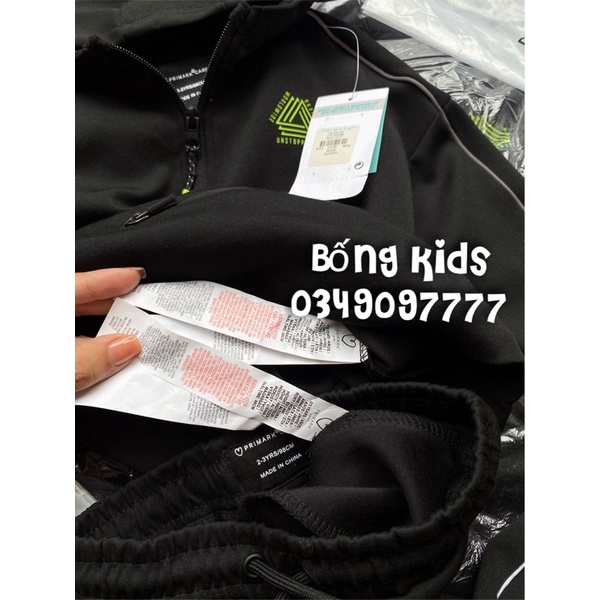 Bộ Nỉ Hoodie Bé Trai Vải Ép Umi Đen PR