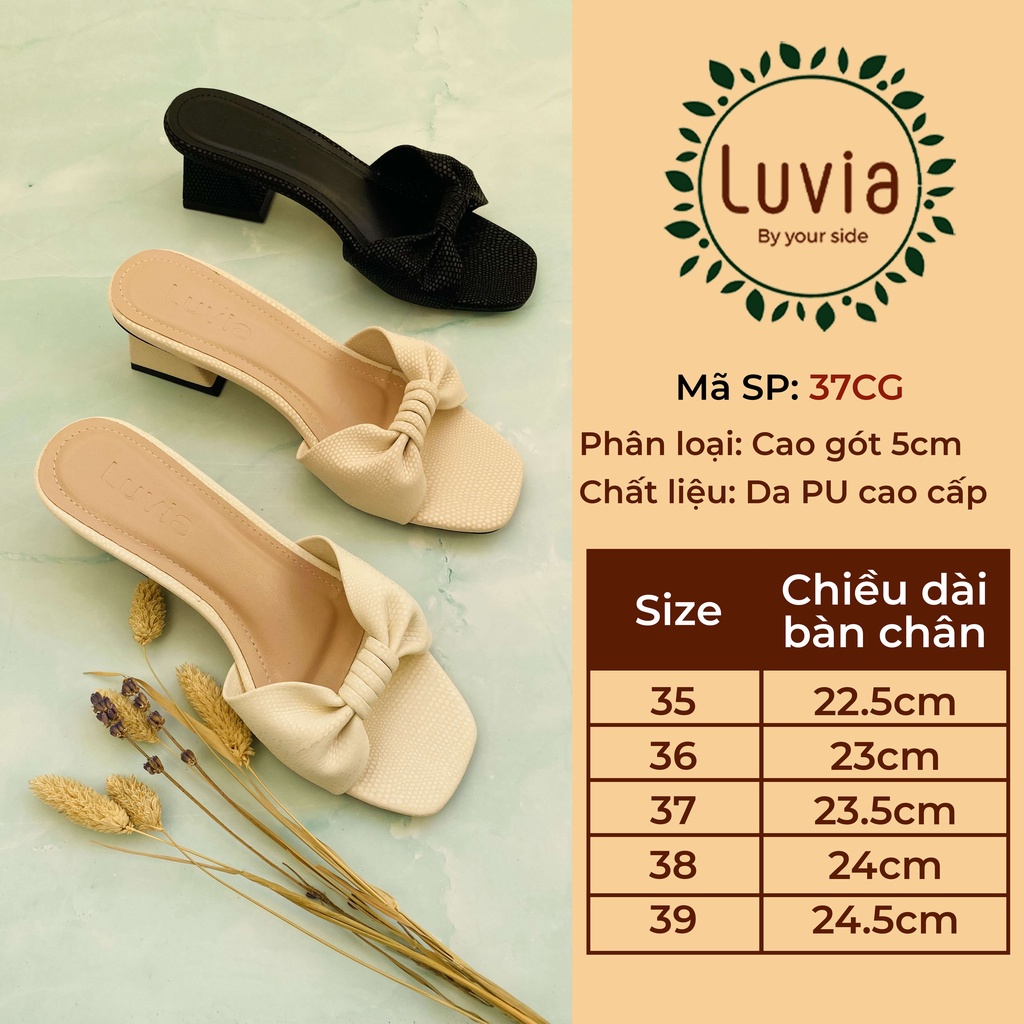 Dép cao gót nữ 5 phân quai ngang thắt nơ Luvia 37CG