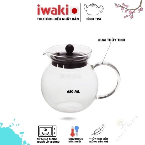 Bình trà thủy tinh Iwaki 640ml, chịu nhiêt [nhập khẩu]