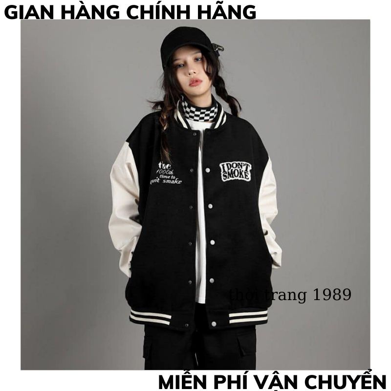 Áo khoác bomber phối tay trắng unisex  form rộng ULZZANG phong cách hàn quốc  bóng chày ,THỜITRANG1989