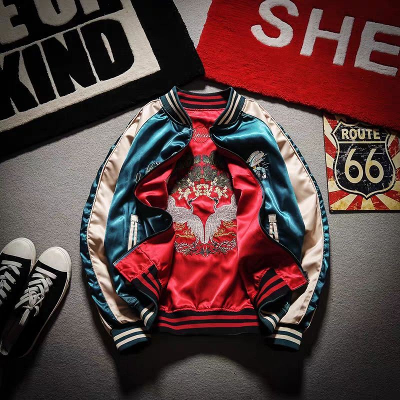 ÁO KHOÁC BOMBERJACKET SUKAJAN 2 MẶT THÊU ONG VÀ HẠC ULZZANG