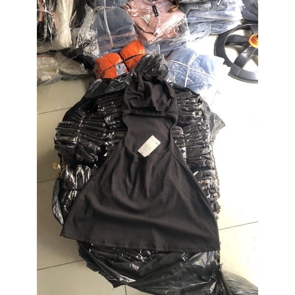 Váy đầm nữ hở lưng dạng yếm dáng xòe cài cúc màu đen thun cotton borip 1 sexy phong cách sang chảnh hàn VD141