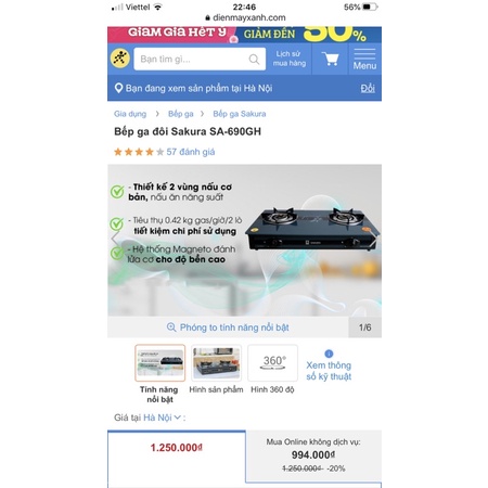 Bếp sakura mã 690gh