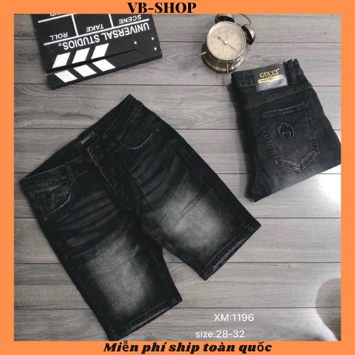 Quần short jean nam màu xám đậm trơn đơn giản Hàn Quốc vài dày dặn co giãn chuẩn VB-SHOP1196