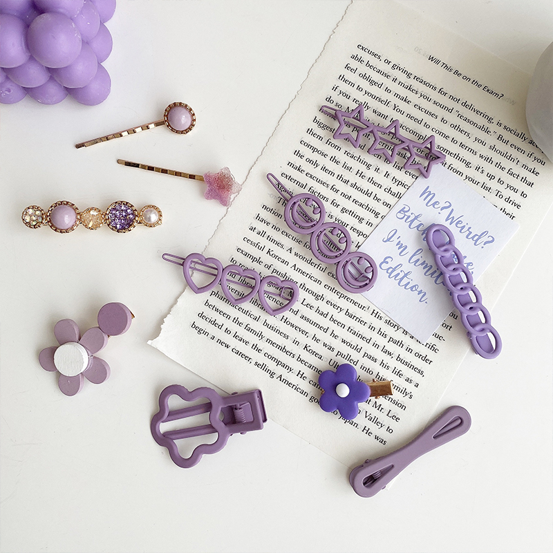 Kẹp Tóc Nhiều Kiểu Màu Tím Kiểu Hàn Quốc Xinh Xắn