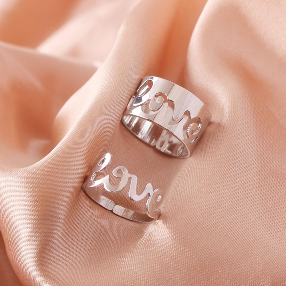 Set 2 Nhẫn Đeo Ngón Tay Hình Trái Tim / Chìa Khóa / Chìa Khóa Phong Cách Hàn Quốc Sang Trọng Cổ Điển Có Thể Điều Chỉnh