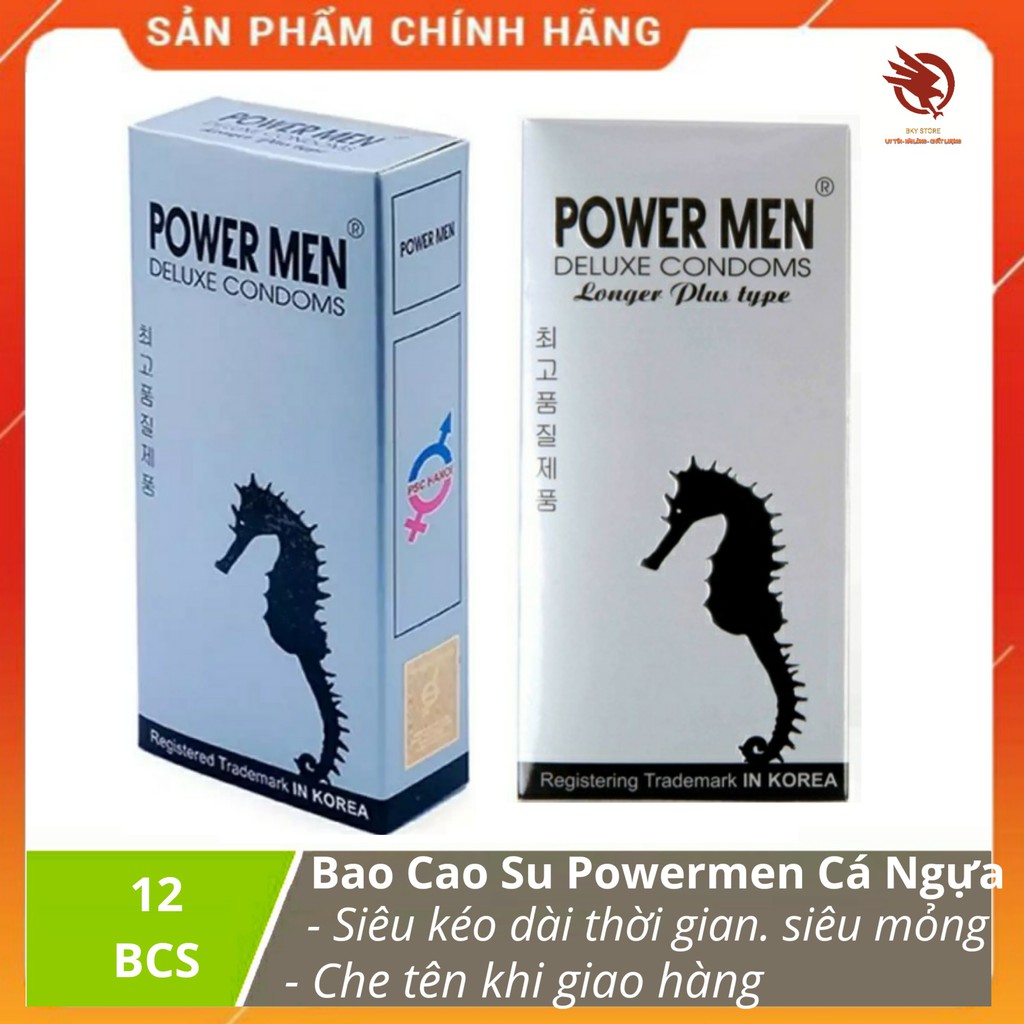 [ CHÍNH HÃNG ] - Bao Cao Su PowerMen LongerPlus cá ngựa bạc, siêu mỏng, gân gai , kéo dài - Hộp 12 cái