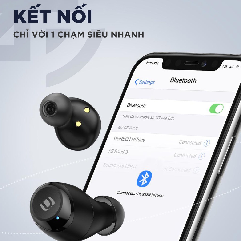 [BH 24 tháng 1 đổi 1] Tai nghe Bluetooth TWS UGREEN Hi tune WS100 - Chống nước IPX5, sạc 15 phút nghe 2h, sạc không dây