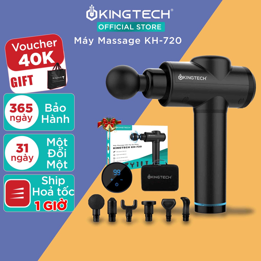 Máy Massage Cầm Tay Cao Cấp KINGTECH KH-720 - 20 Cấp Độ, Hỗ Trợ Mát Xa Chuyên Sâu, Giảm Đau Cơ, Cứng Khớp - Chính Hãng