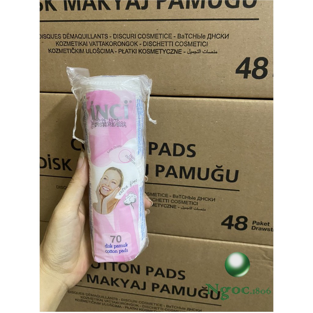 [Có sẵn] Bông tẩy trang Inci 70 miếng có khâu mép cố định (chính hãng Thổ Nhĩ Kỳ)
