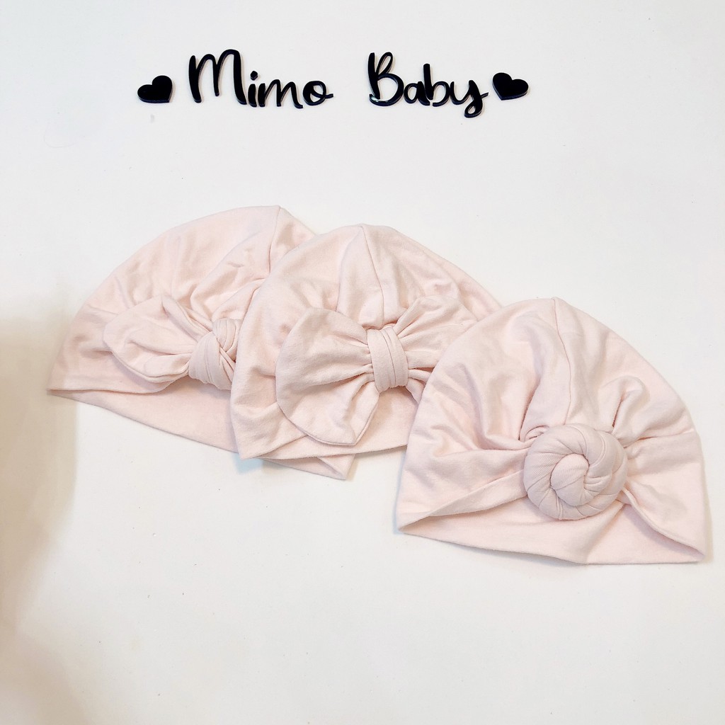 Mũ turban cho bé- hồng pastel (4-8kg)