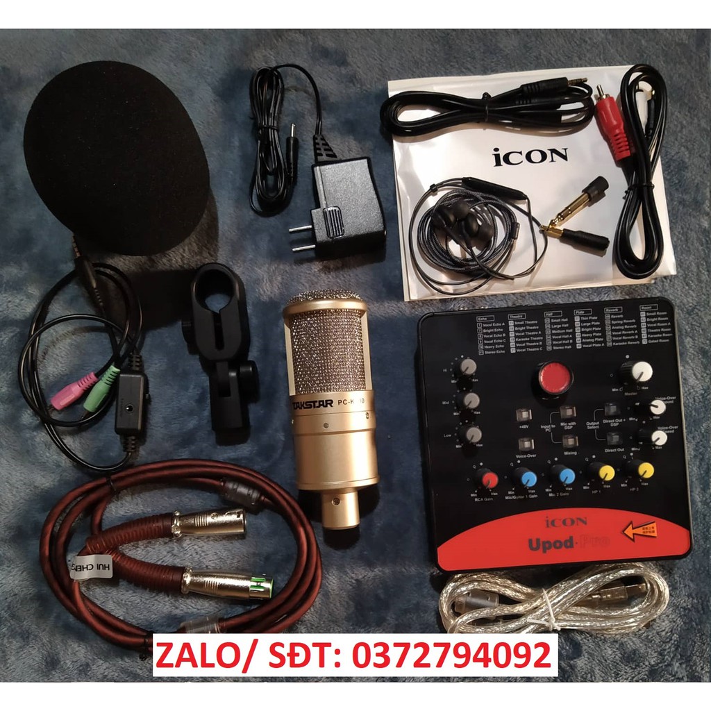 Combo micro thu âm Takstar PC K200 và sound card icon upod pro tặng tai nghe