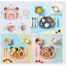 Khay ăn dặm hình cua FREESHIPKhay ăn dặm lúa mạch kiểu nhật kèm Cốc, bát hình cua cute cao cấp an toàn