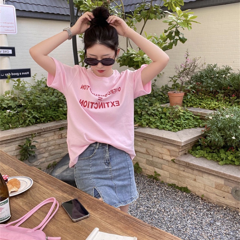 Áo Thun Tay Ngắn Dáng Rộng In Chữ Đơn Giản Trẻ Trung Hợp Thời Trang