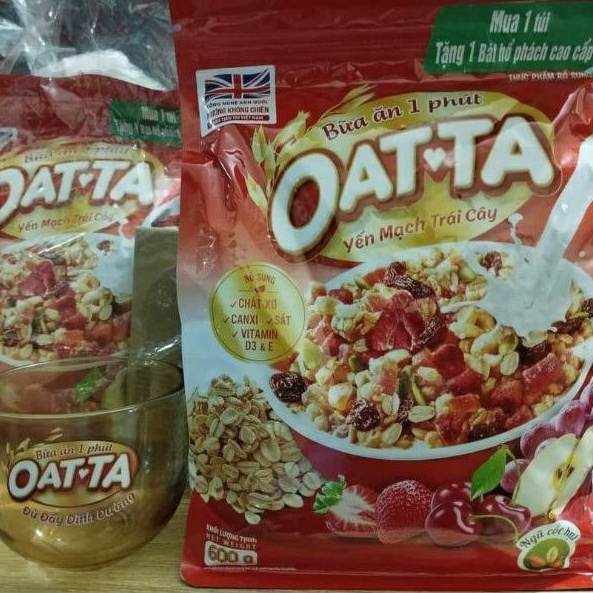 BỮA ĂN 1 PHÚT OATTA - YẾN MẠCH TRÁI CÂY 600gr. Tặng kèm bát Hổ Phách cao cấp