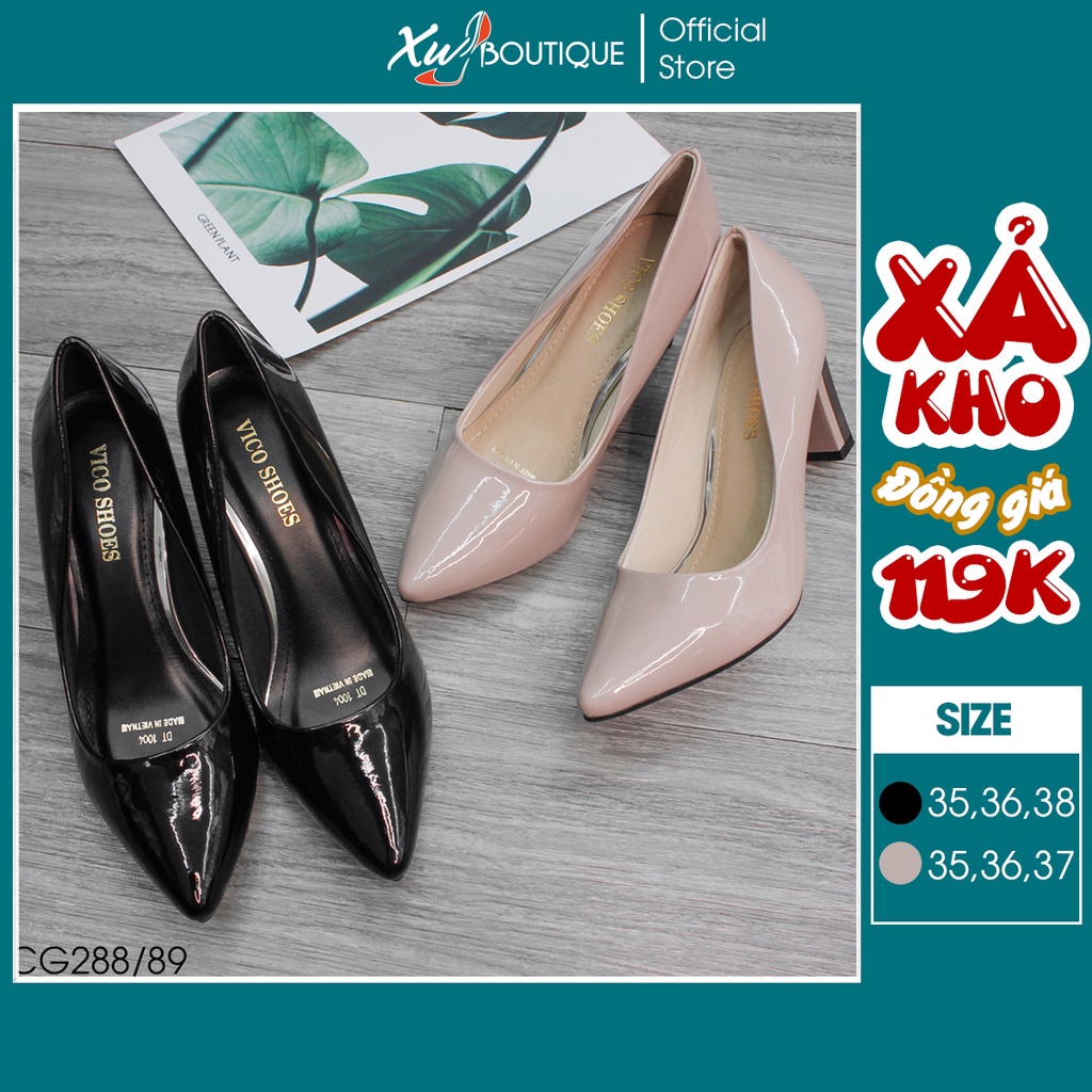Giày Cao Gót Nữ Vico Mũi Nhọn Gót Trụ Bọc Kim Loại Cực Sang Cao 7CM - Chất Da Bóng Đẹp CG288/89/90