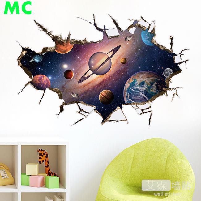 Sticker dán trần phòng khách nhà trẻ họa tiết vũ trụ 3D độc đáo