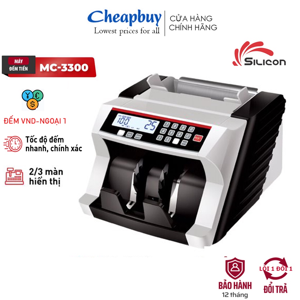Máy đếm tiền cao cấp nhập khẩu Silicon MC-3300 tốc độ đếm 1000 tờ/phút, 2 màn hình LCD, chính hãng bảo hành 1 năm