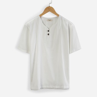 Áo linen cộc tay cổ V 2 nút cài Rough