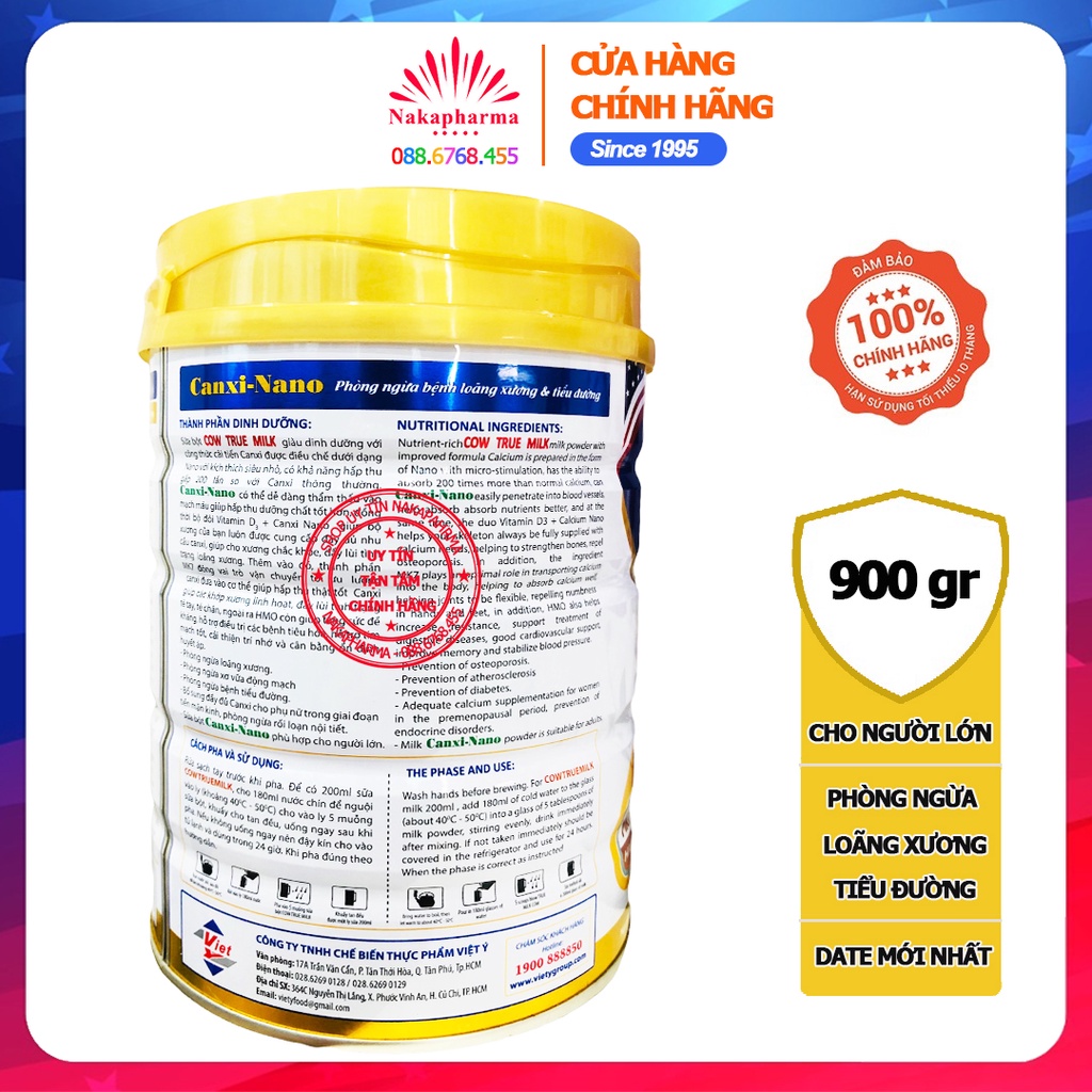 Sữa bột Cow True Milk Canxi Nano 900g – Phòng ngừa loãng xương, tiểu đường, hỗ trợ tim mạch, cải thiện trí nhớ