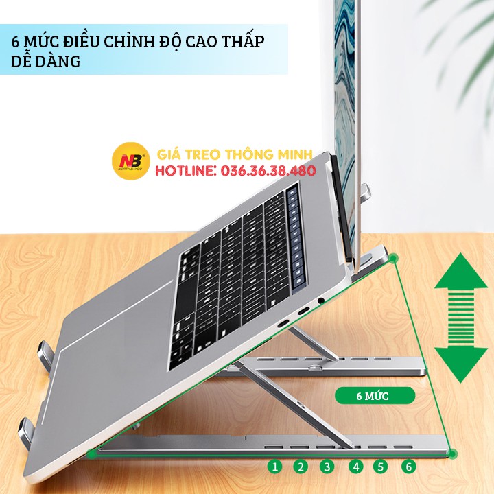 Giá đỡ Laptop - MacBook - Ipad bằng hợp kim nhôm có thể điều chỉnh độ cao, gập gọn gàng - Kệ để Laptop tản nhiệt tốt