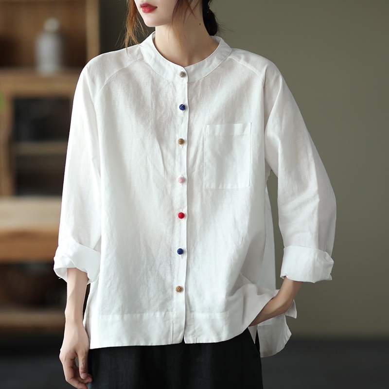 Áo sơ mi cotton lanh size lớn thời trang nữ