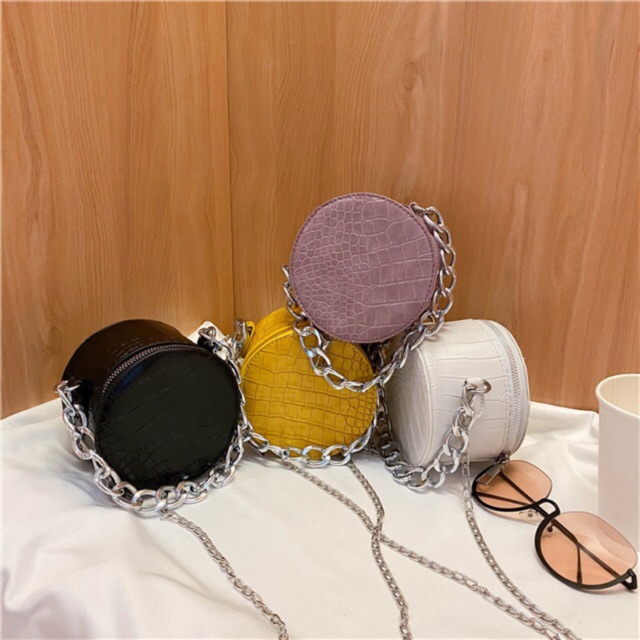 Túi Đeo Chéo Mini Tròn Dây Xích Cá Tính Mới 👉 freeship 👉 có sẵn