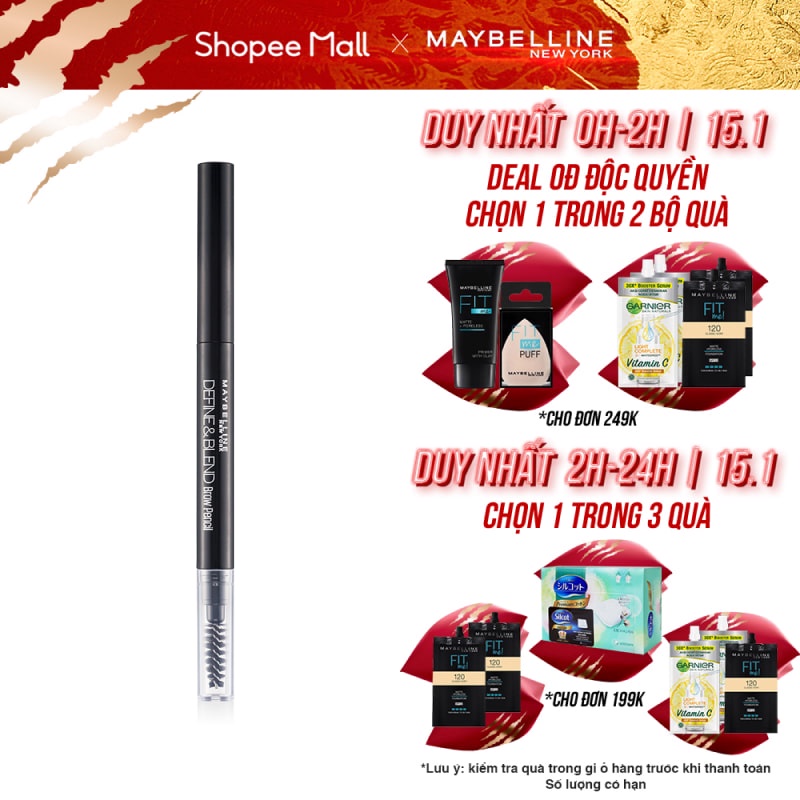 Chì Kẻ Mày 2 Đầu sắc nét tự nhiên Maybelline New York Define &amp; Blend Brow Pencil 0.16g