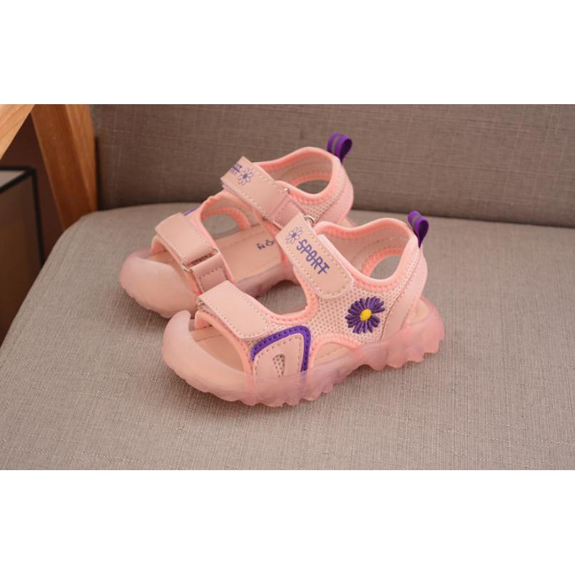 Dép Sandal Trẻ Em ♥ Free Ship ♥ Dép Sandal Phối Lưới THOÁNG KHÍ Thêu Hoa Cúc Có ĐÈN LED KX003