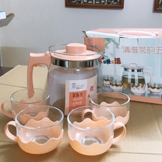 [Hot] Bộ bình trà kèm 4 cốc thuỷ tinh