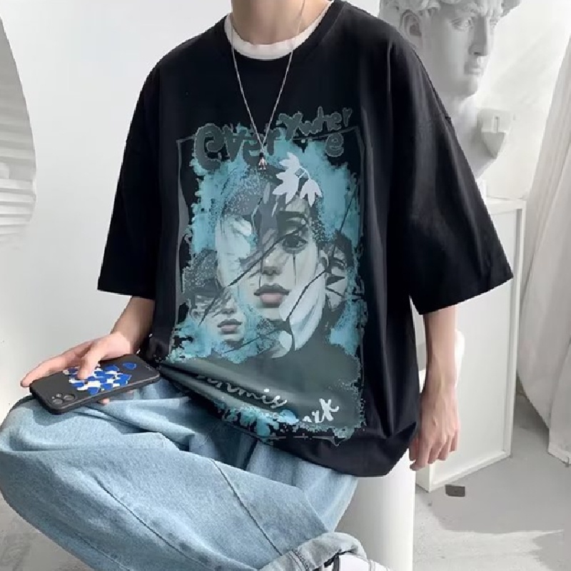 Áo Thun Tay Ngắn Dáng Rộng In Họa Tiết Hoạt Hình Phong Cách Hip Hop Nhật Bản Thời Trang Cho Nam Và Nữ size M-8XL