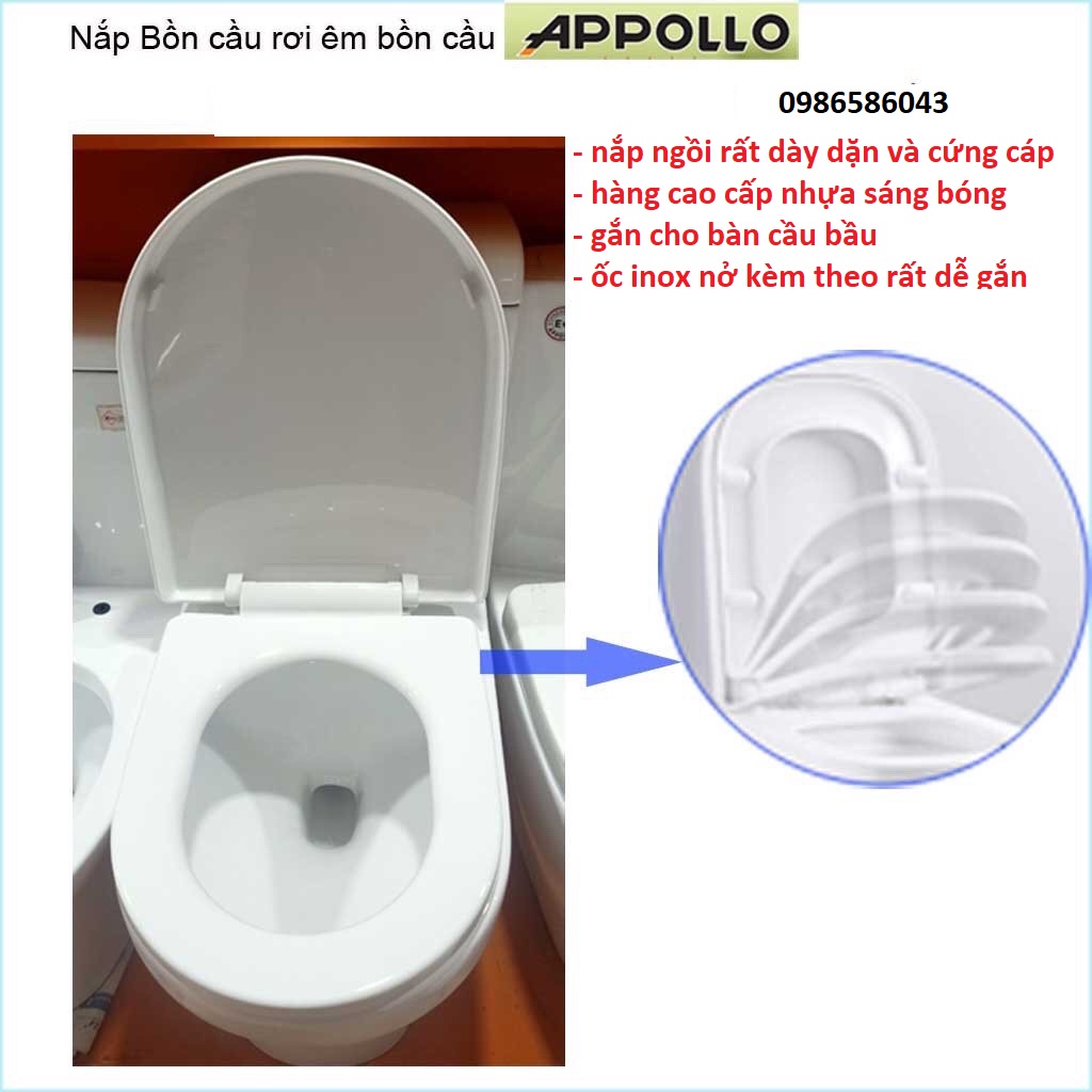 Nắp đậy thay thế cho bồn cầu 1 khối Appollo, nắp hơi bồn cầu khối nhựa cao cấp dày và sáng bóng