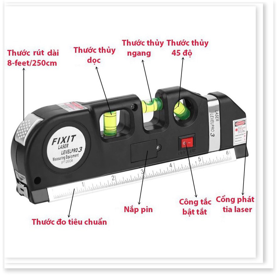 Thước Nivo laser LV-10 cân mực laser đa năng cân bằng kèm thước kéo 2,5m