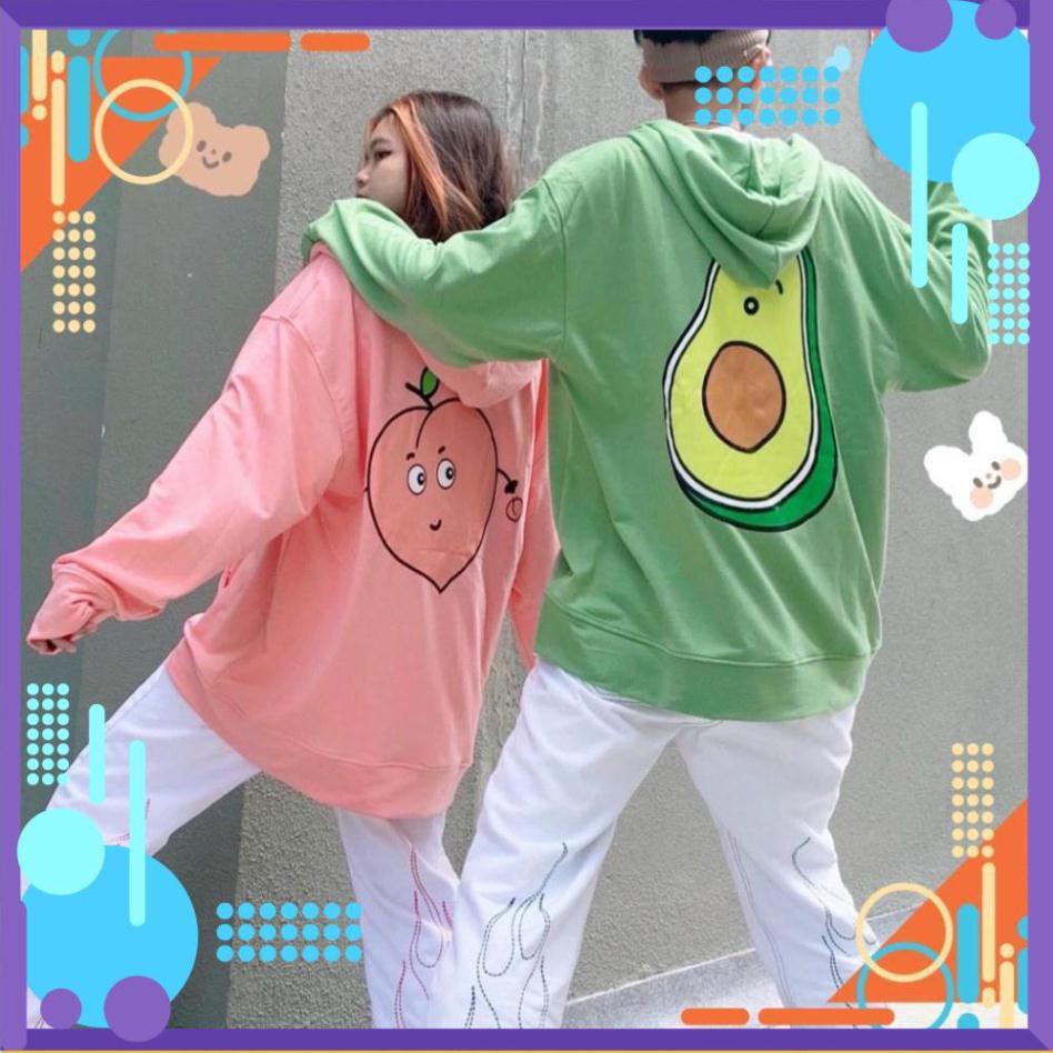 Áo Hoodie Unisex nam nữ form rộng có dây kéo, nón 2 lớp chui đầu in hình trái bơ phong cách Ulzzang Hàn Quốc