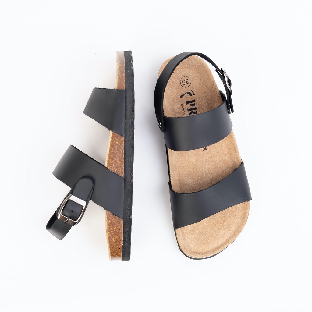 [Da bò] Giày Sandal Nam Nữ PRESTO 2 Quai Da Bò (Nâu/Đen) - SD02